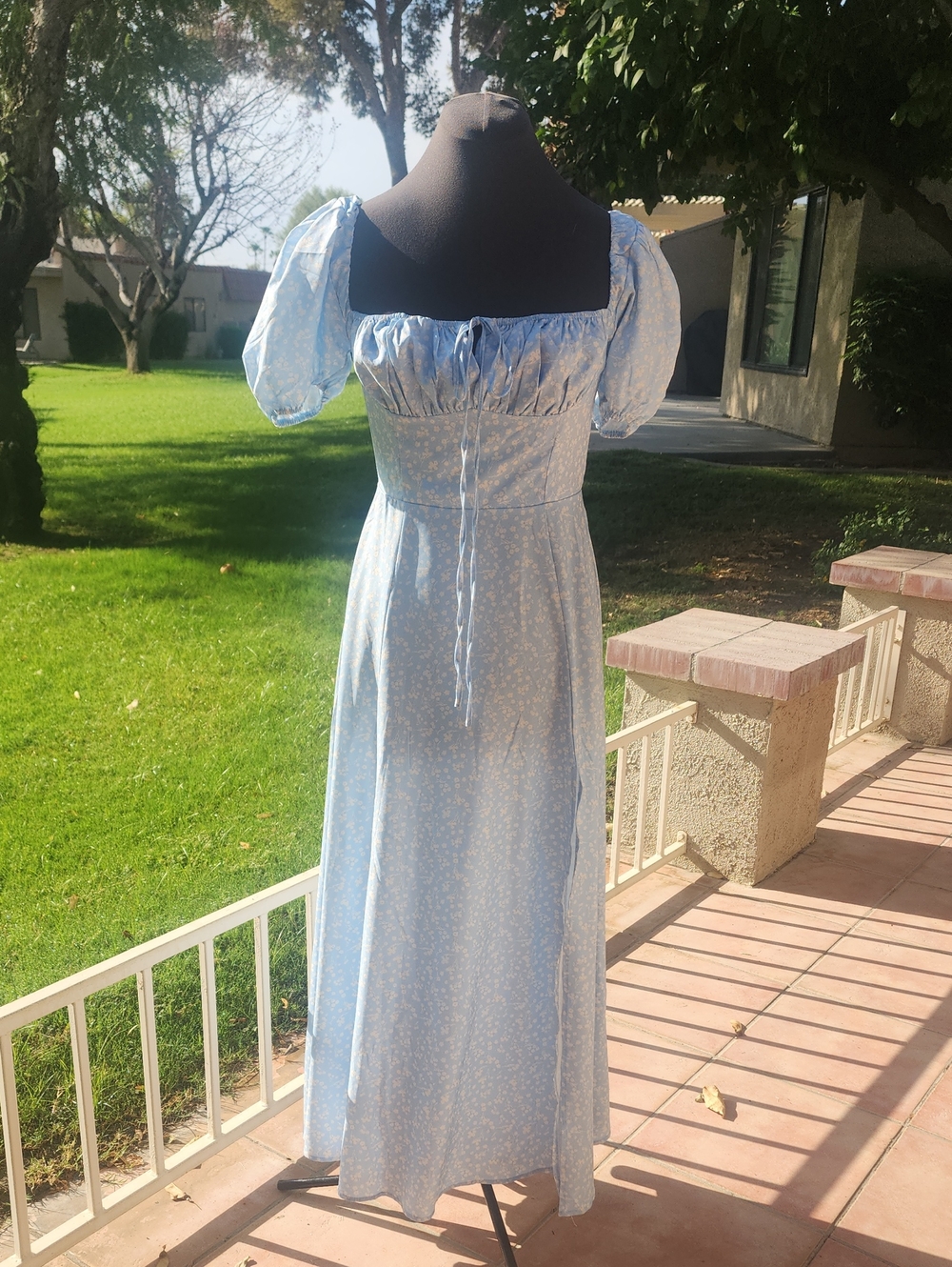 Light Blue Puff Sleeve Maxi Dress